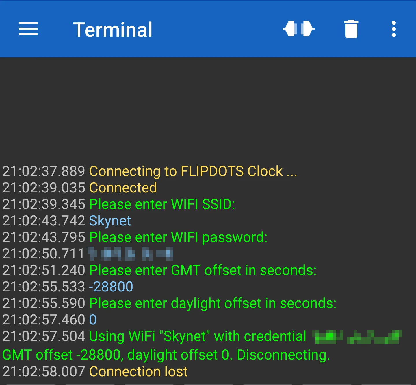 Configuring WiFi and timezone over Bluetooth serial